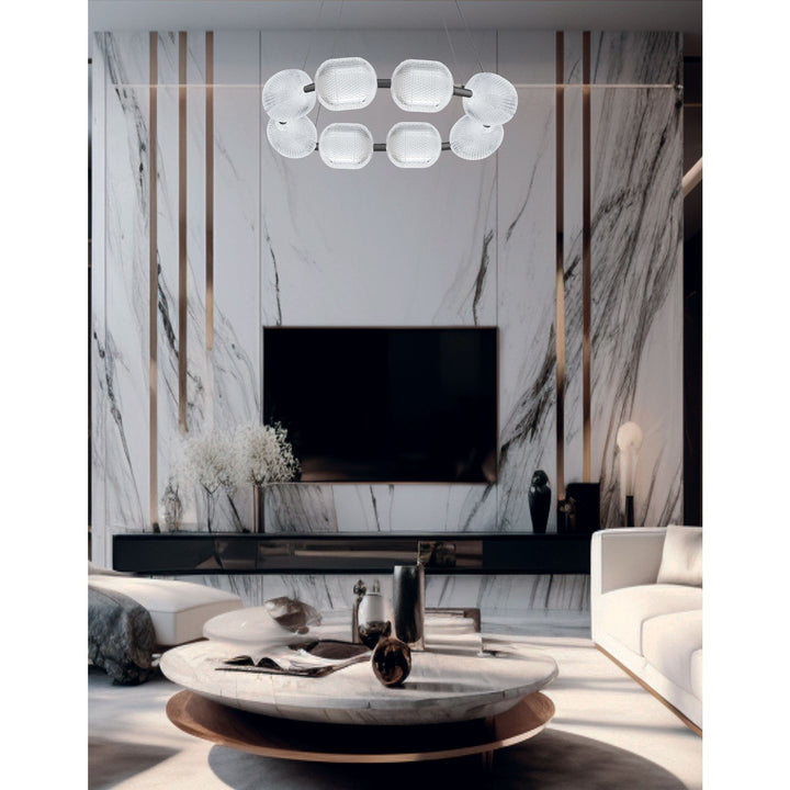 56W Chandelier In Matte Black W/ Clear Pattern Acrylic