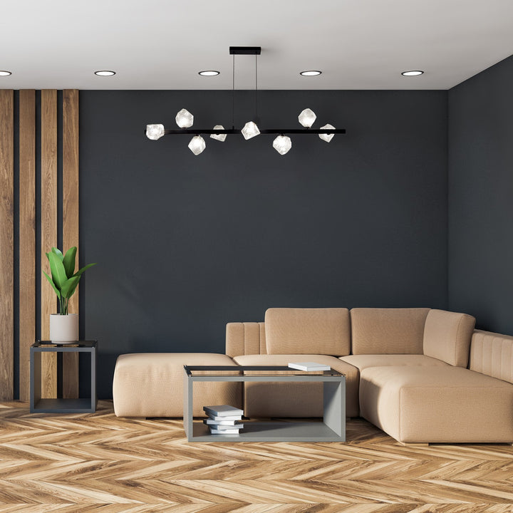 8 Light Halogen Horizontal Pendant, Matte Black W/ Clear Glass