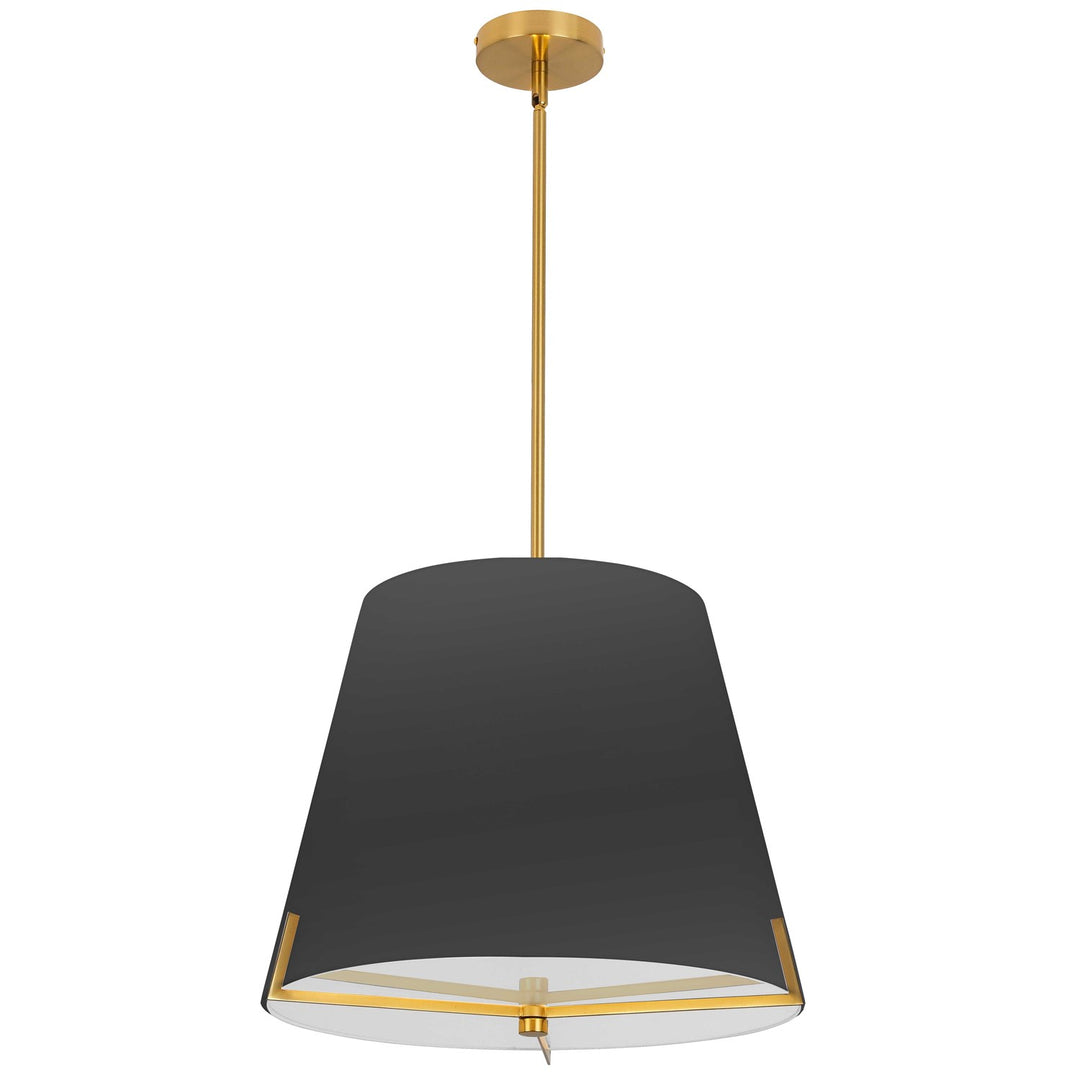 4 Light Incandescent Pendant Aged Brass With Black Fabric Shade by Dainolite