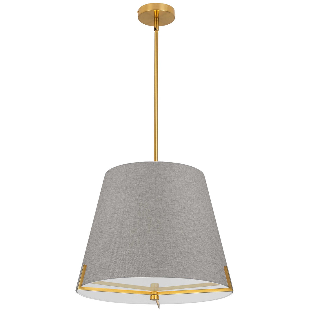 4 Light Incandescent Pendant Aged Brass With Grey Fabric Shade by Dainolite