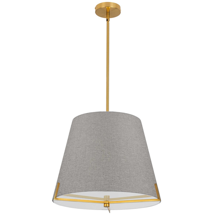4 Light Incandescent Pendant Aged Brass With Grey Fabric Shade by Dainolite