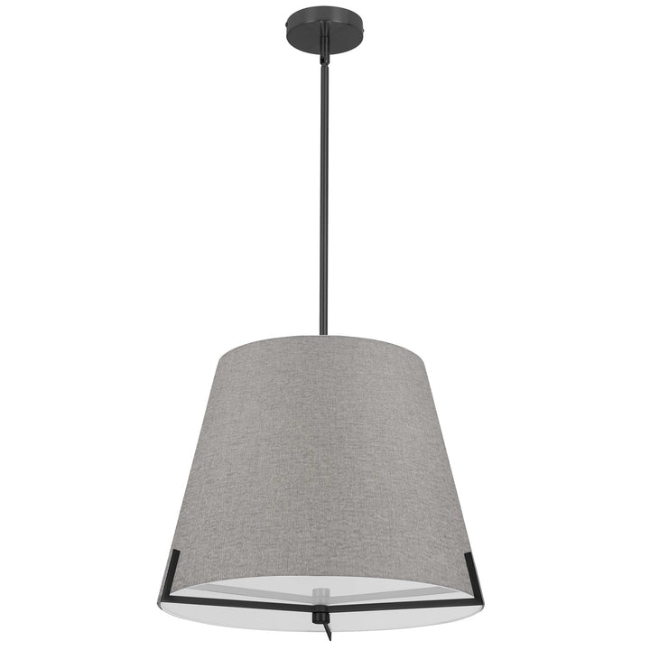 4 Light Incandescent Pendant Matte Black With Grey Fabric Shade by Dainolite