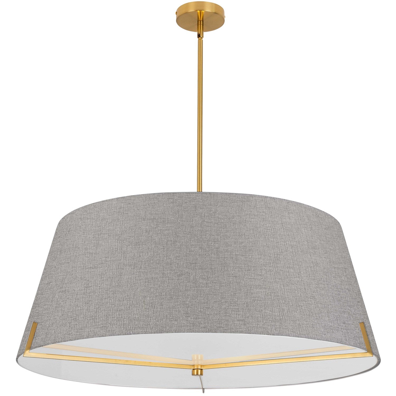 4 Light Incandescent Pendant Aged Brass With Grey Fabric Shade by Dainolite