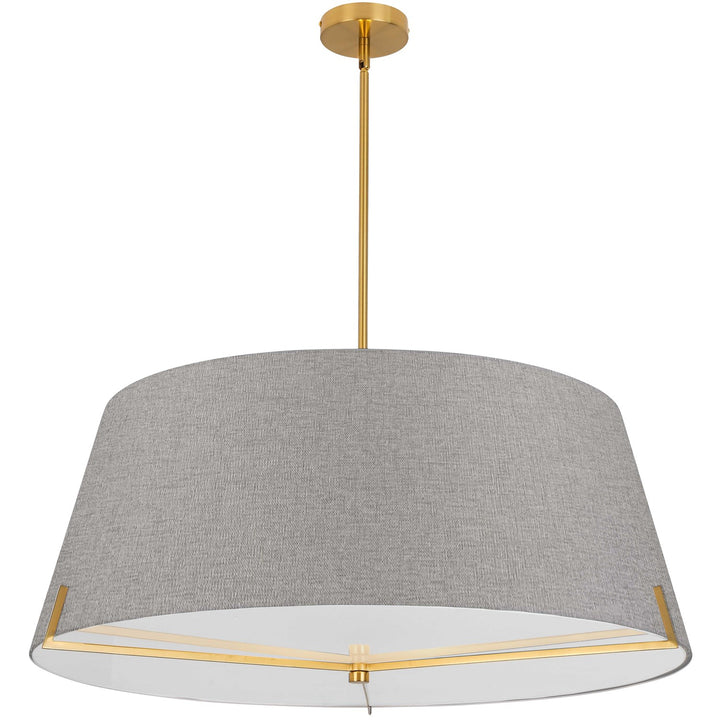 4 Light Incandescent Pendant Aged Brass With Grey Fabric Shade by Dainolite