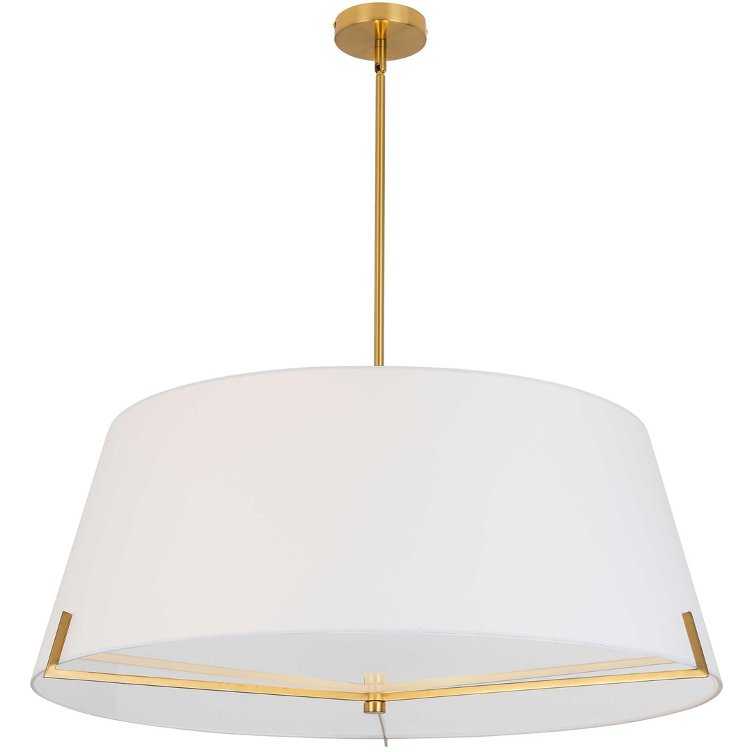 4 Light Incandescent Pendant Aged Brass With White Fabric Shade by Dainolite