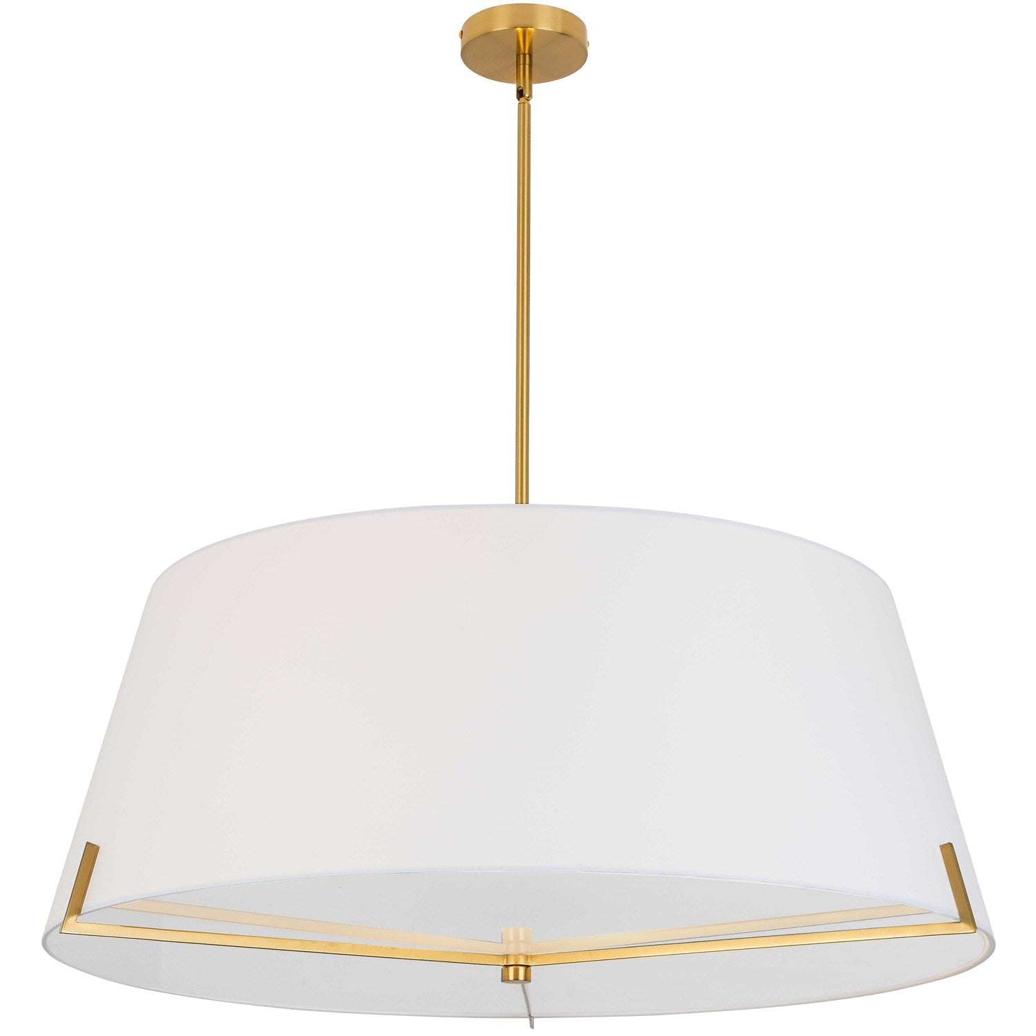 4 Light Incandescent Pendant Aged Brass With White Fabric Shade by Dainolite