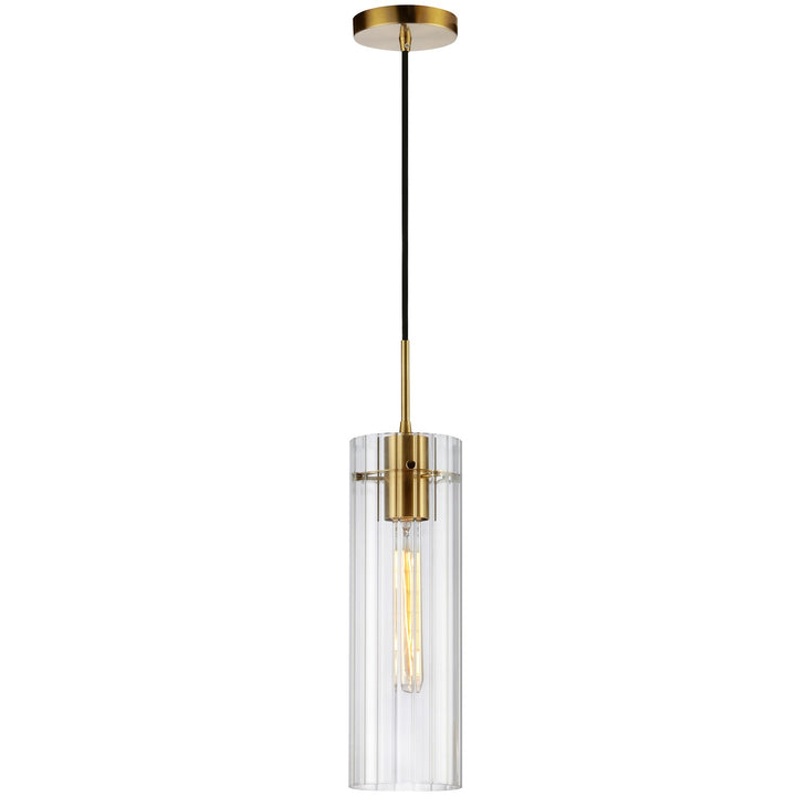 1 Light Incand Pendant, Aged Brass W/ Clear Fluted Glass by Dainolite