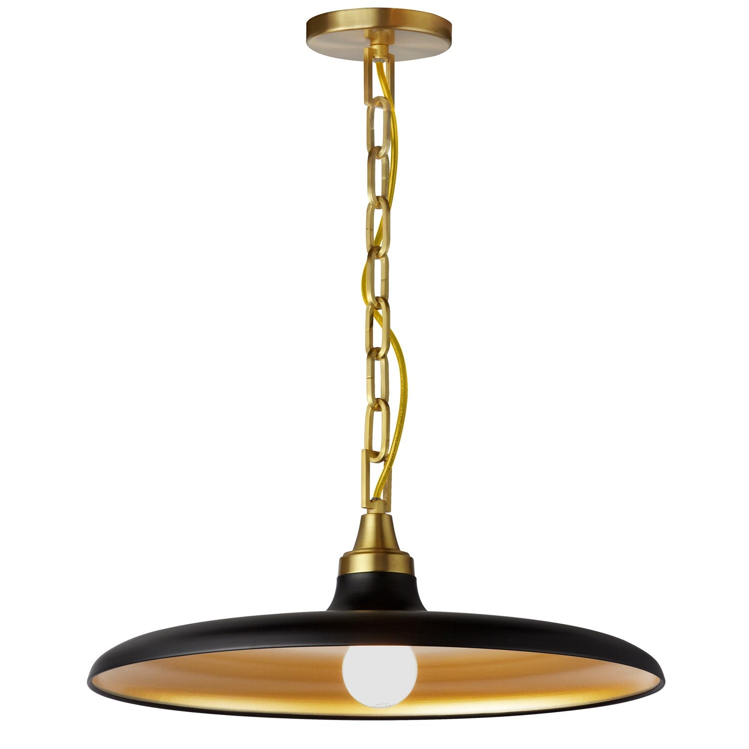 1 Light Incandescent Pendant Aged Brass With Matte Black & Gold Shade by Dainolite
