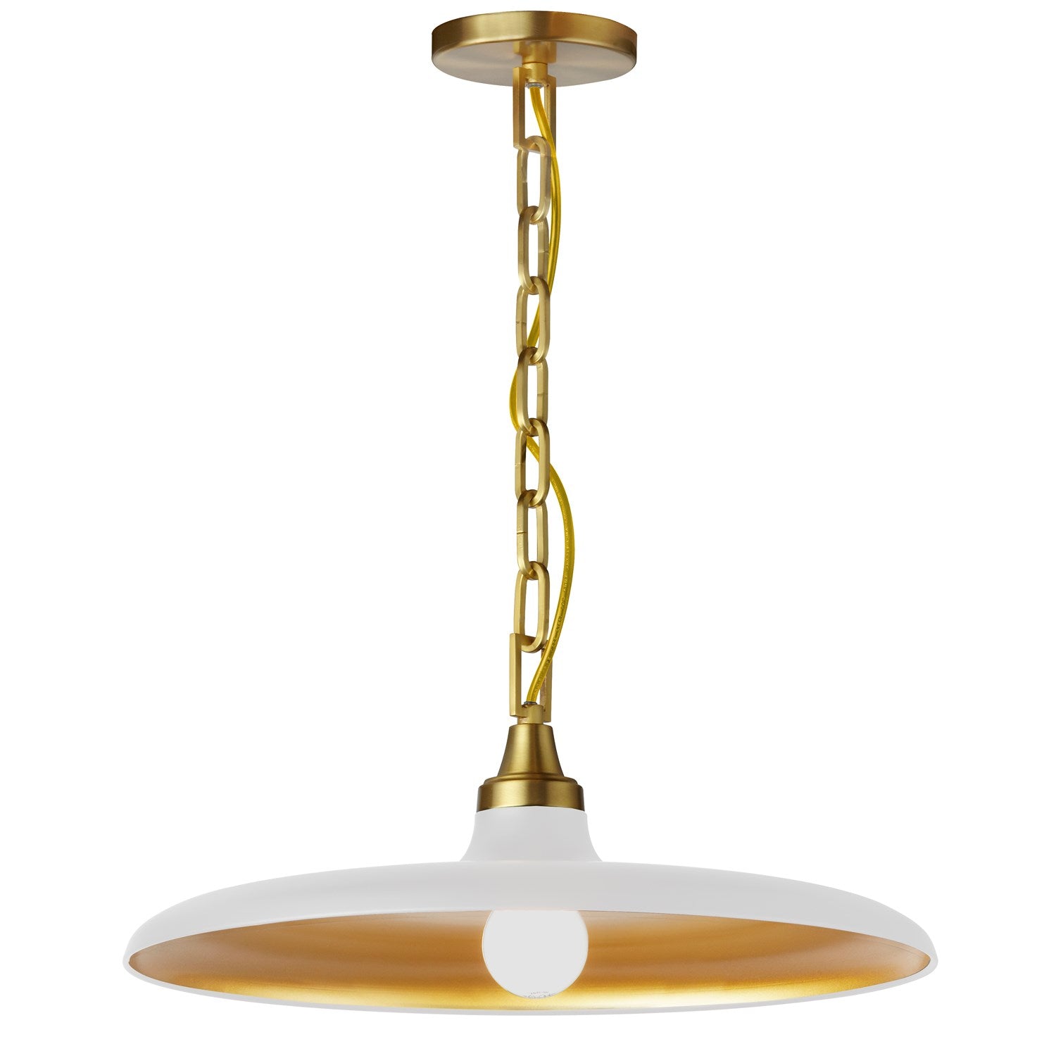 1 Light Incandescent Pendant Aged Brass With Matte White & Gold Shade by Dainolite