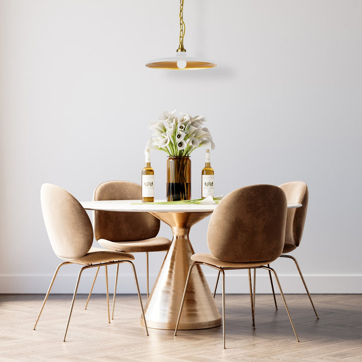 1 Light Incandescent Pendant Aged Brass With Matte White & Gold Shade