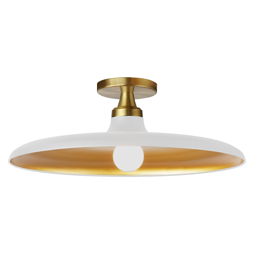 1 Light Semi-Flush Mount In Matte White And Aged Brass by Dainolite