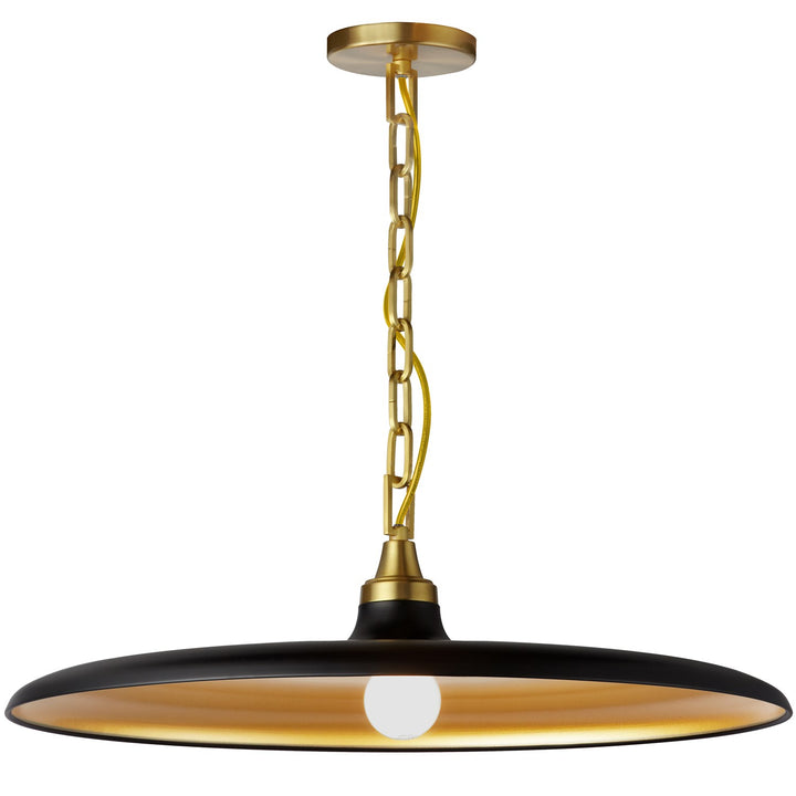 1 Light Pendant In Aged Brass W/ Matte Black & Gold Shade by Dainolite