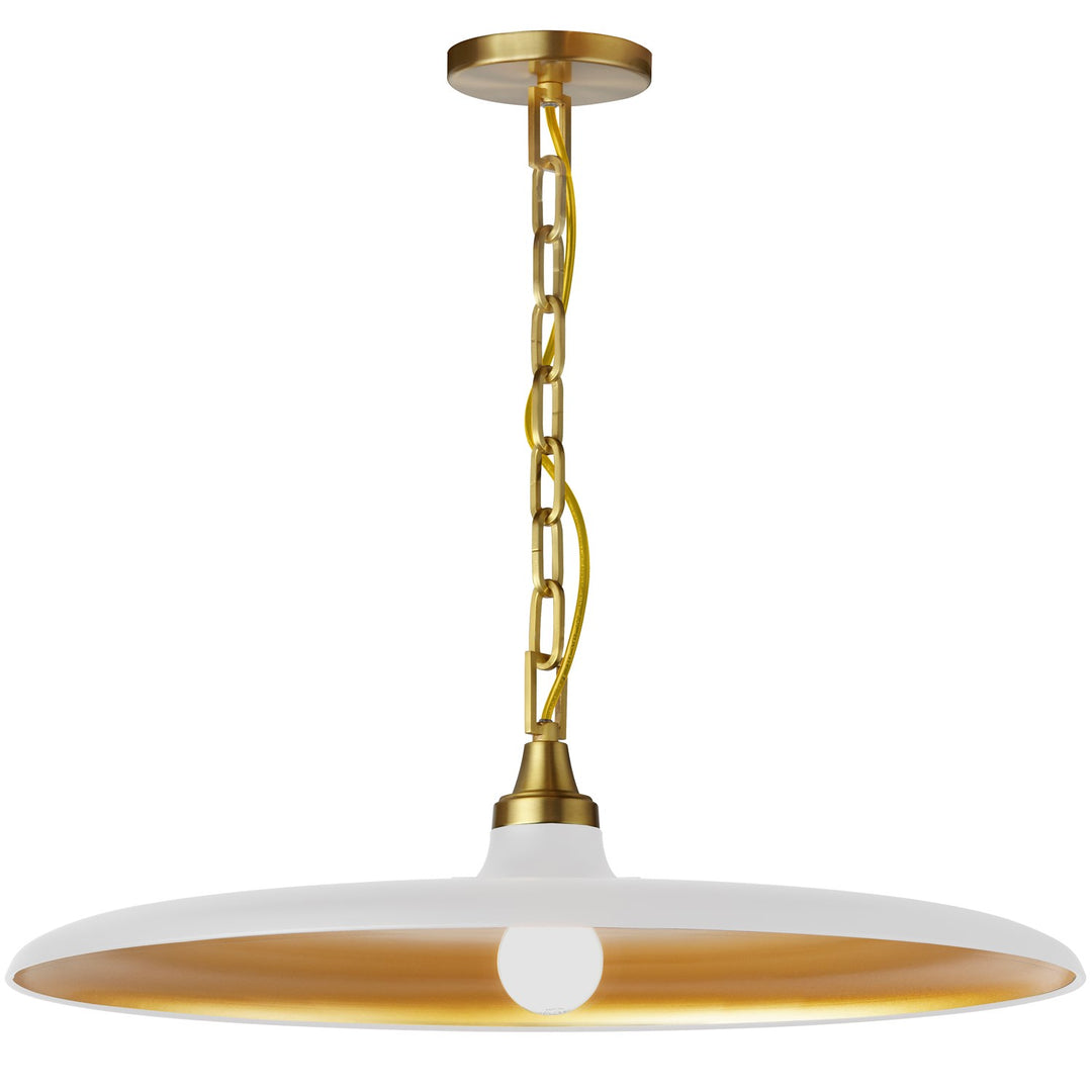1 Light Pendant In Aged Brass W/ Matte White & Gold Shade by Dainolite