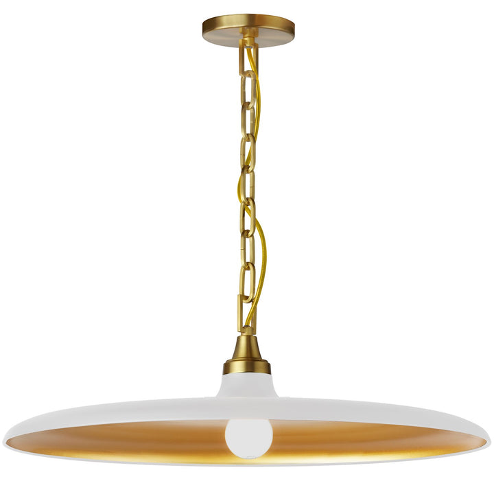 1 Light Pendant In Aged Brass W/ Matte White & Gold Shade by Dainolite