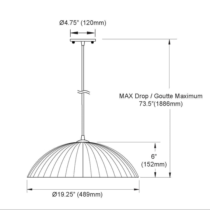 1 Light Ribbed Dome Pendant, Matte White
