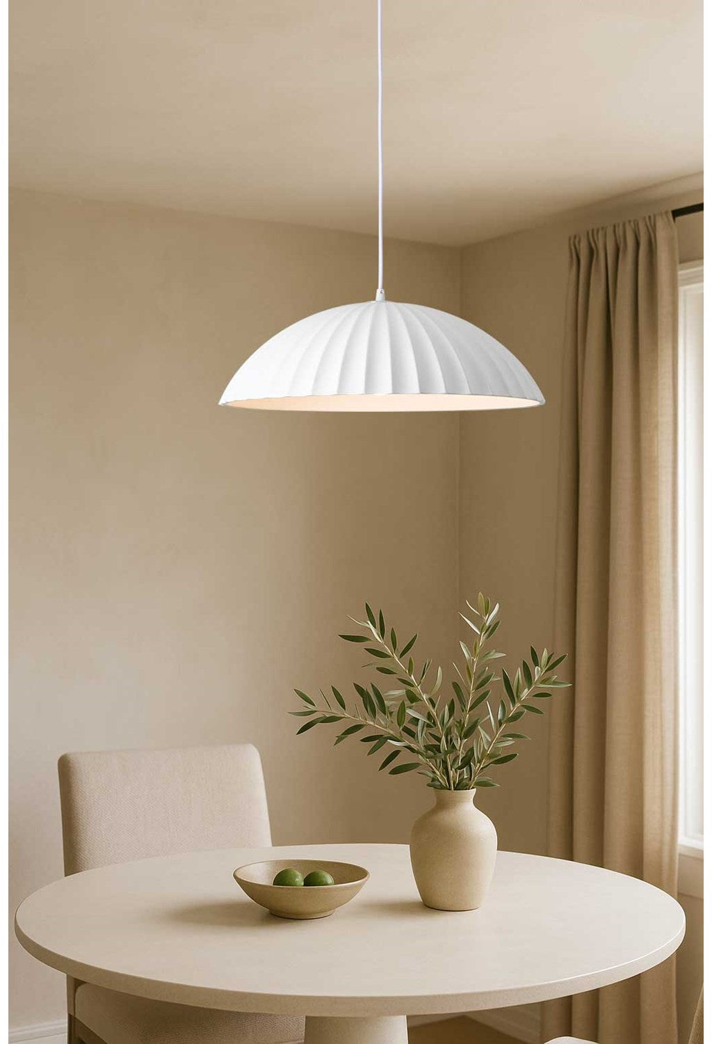 1 Light Ribbed Dome Pendant, Matte White