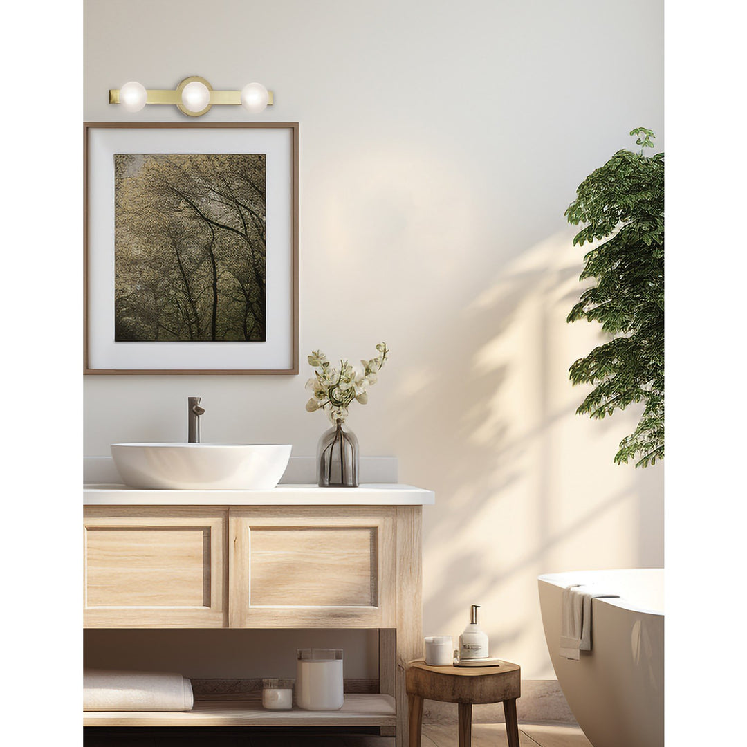 3 Light Aged Brass Vanity W/ Frosted Glass