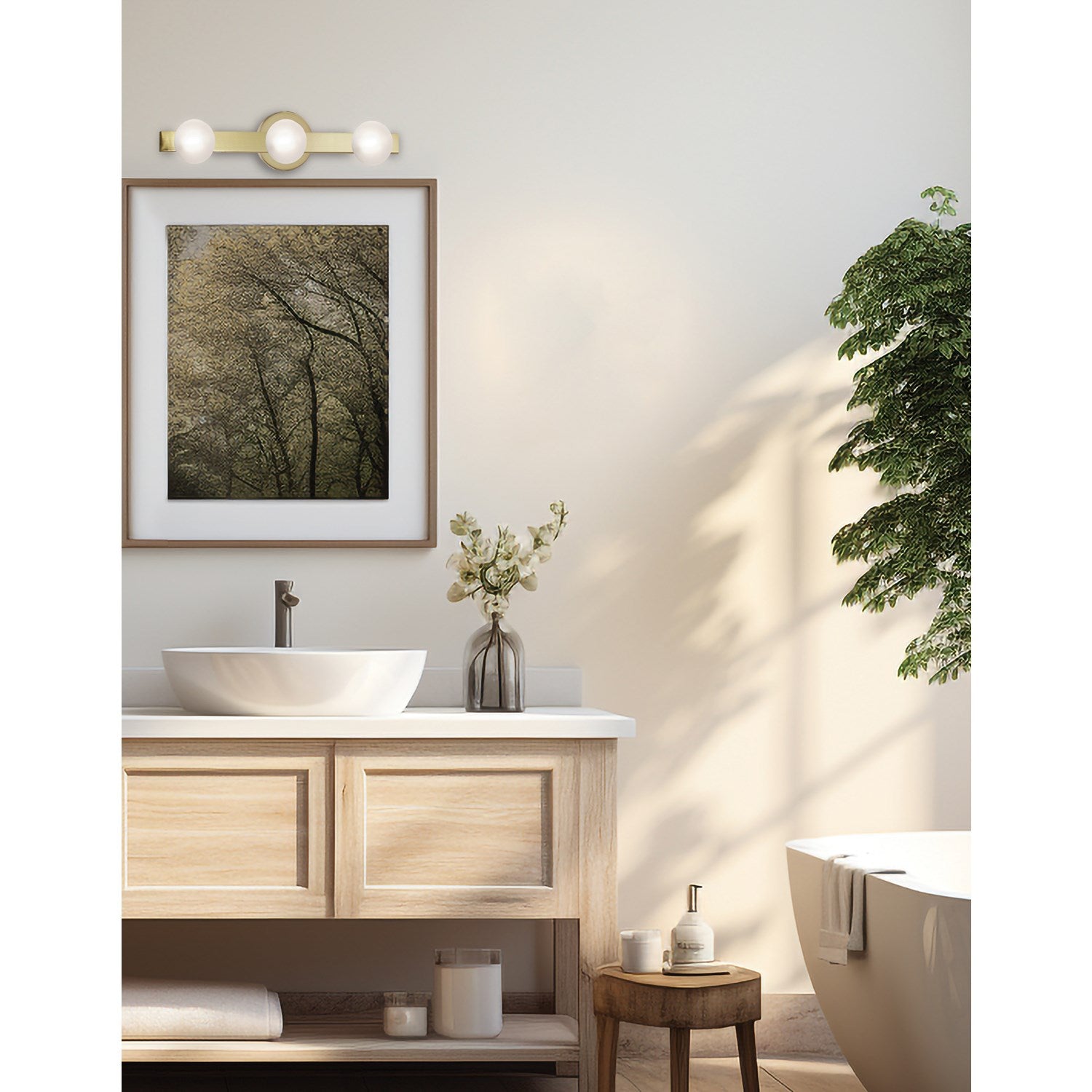 3 Light Aged Brass Vanity W/ Frosted Glass