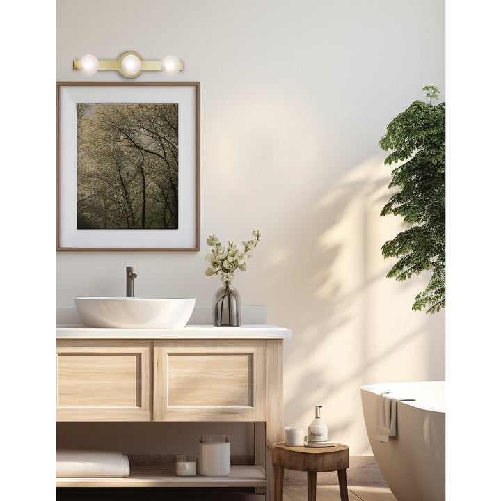 3 Light Aged Brass Vanity W/ Frosted Glass
