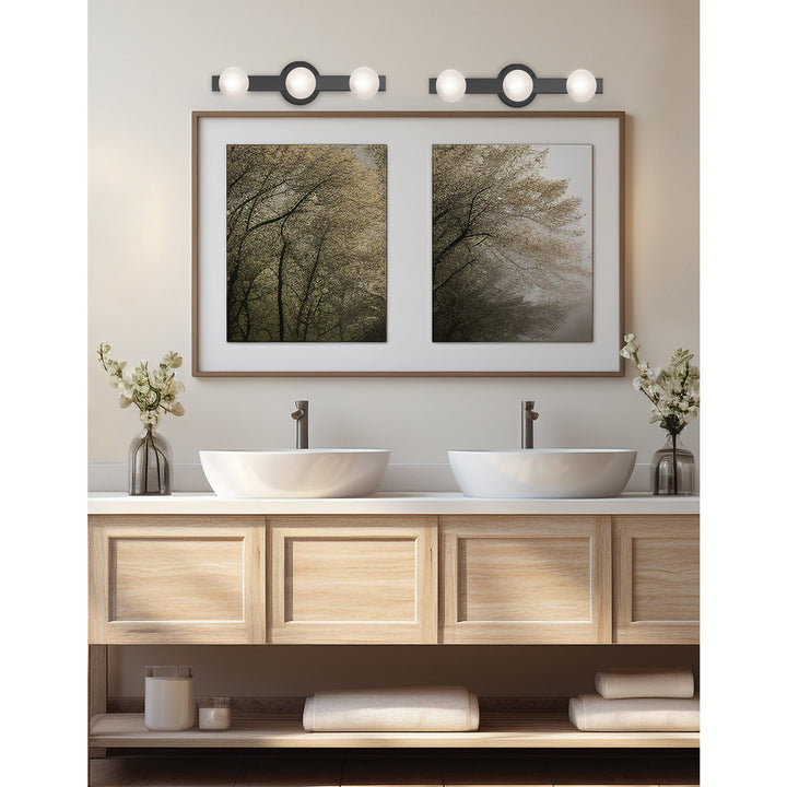 3 Light Matte Black Vanity W/ Frosted Glass