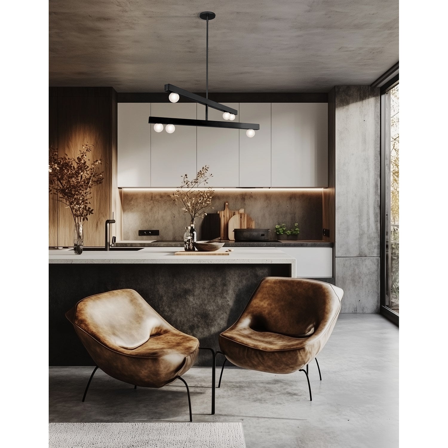 6 Light Matte Black Chandelier W/ Frosted Glass