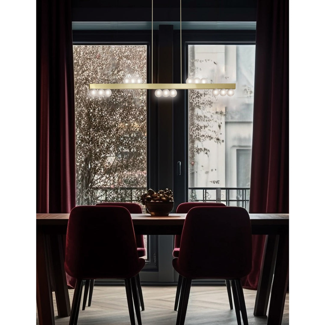 15 Light Horizontal Pendant In Aged Brass W/ Frosted Glass