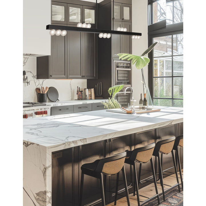 15 Light Horizontal Pendant In Matte Black W/ Frosted Glass