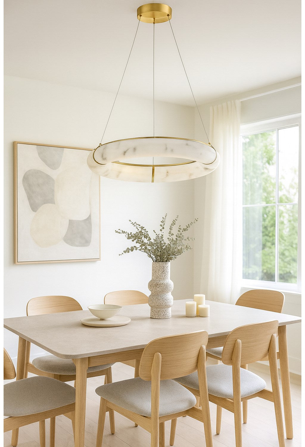 56W Pendant, Aged Brass W/ Faux Alabaster