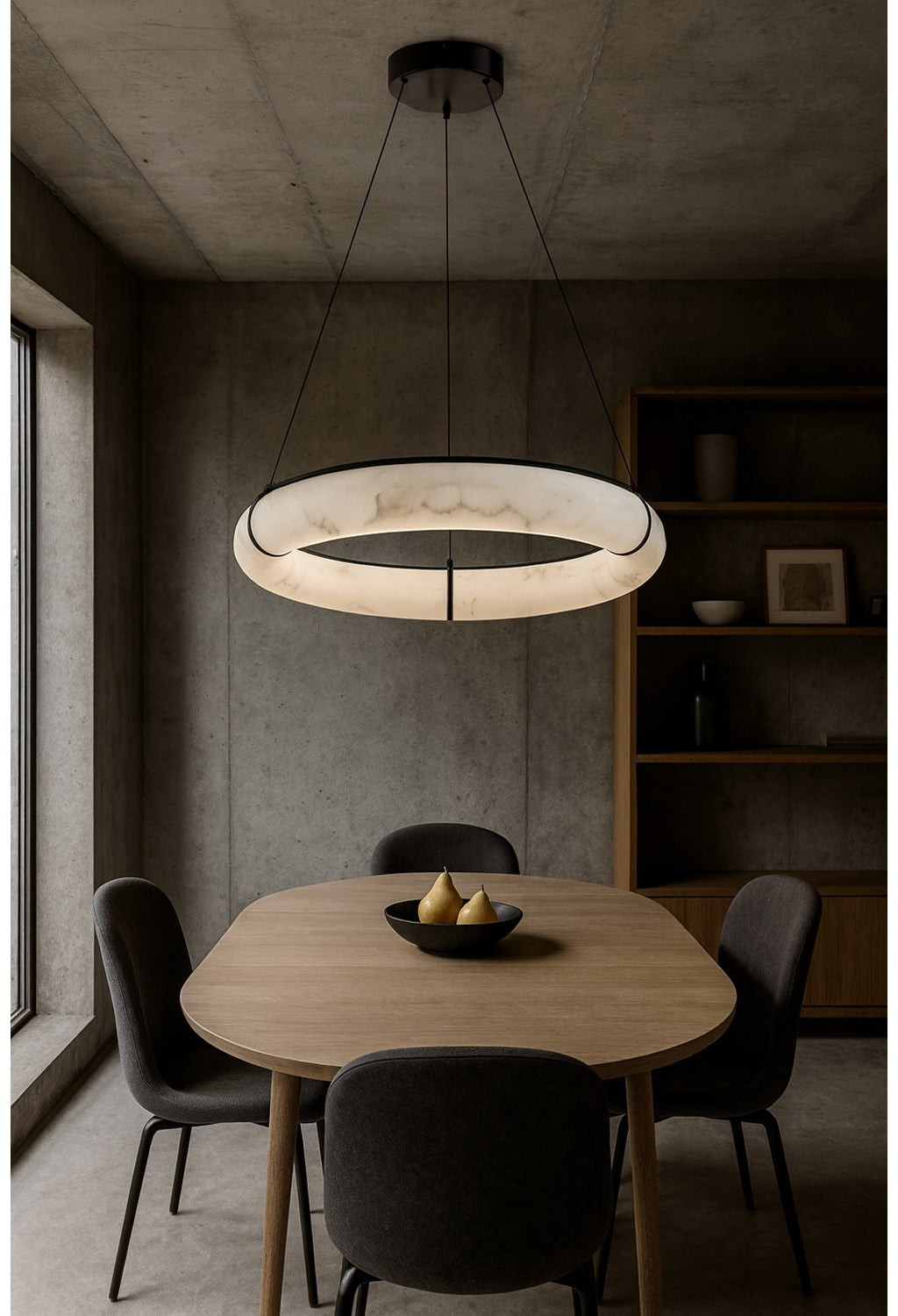 56W Pendant, Matte Black W/ Faux Alabaster