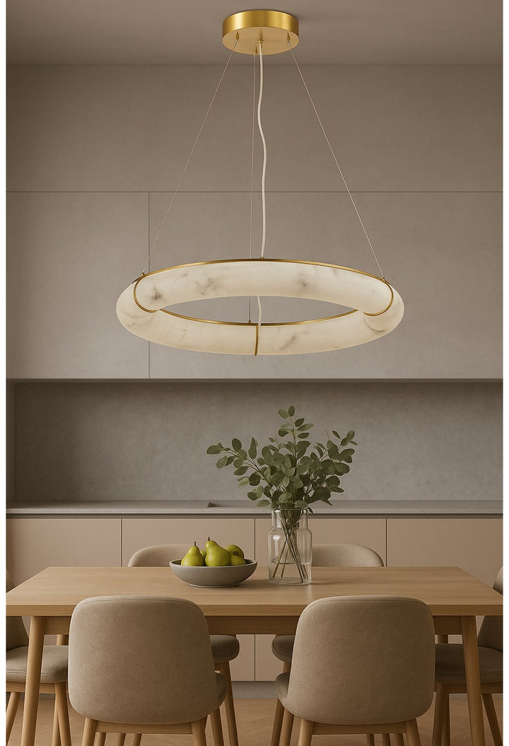 63W Aged Brass Pendant W/ Faux Alabaster