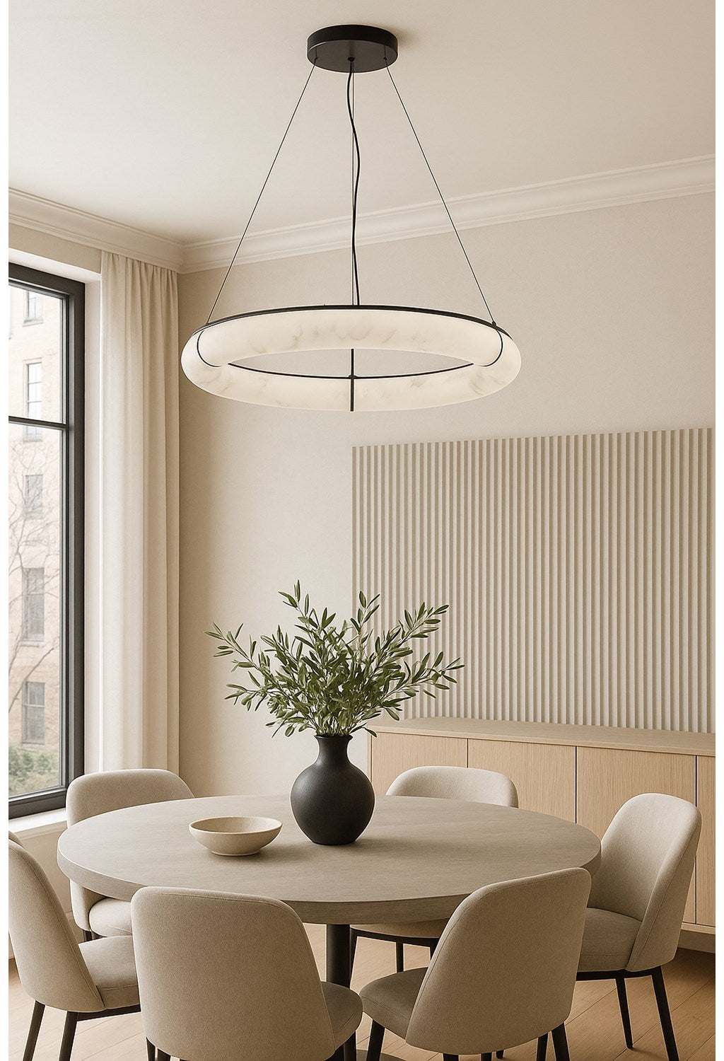 63W Matte Black Pendant W/ Faux Alabaster