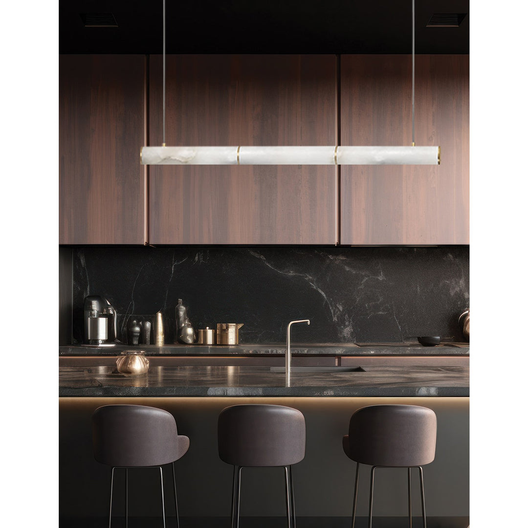 30W Aged Brass Horizontal Pendant W/ Alabaster Diffuser