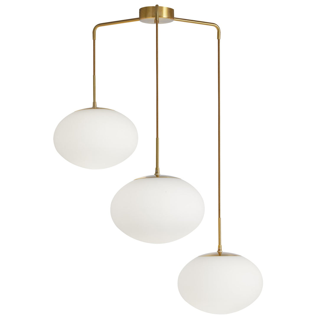 3 Light Pendant In Aged Brass W/ White Opal Glass by Dainolite