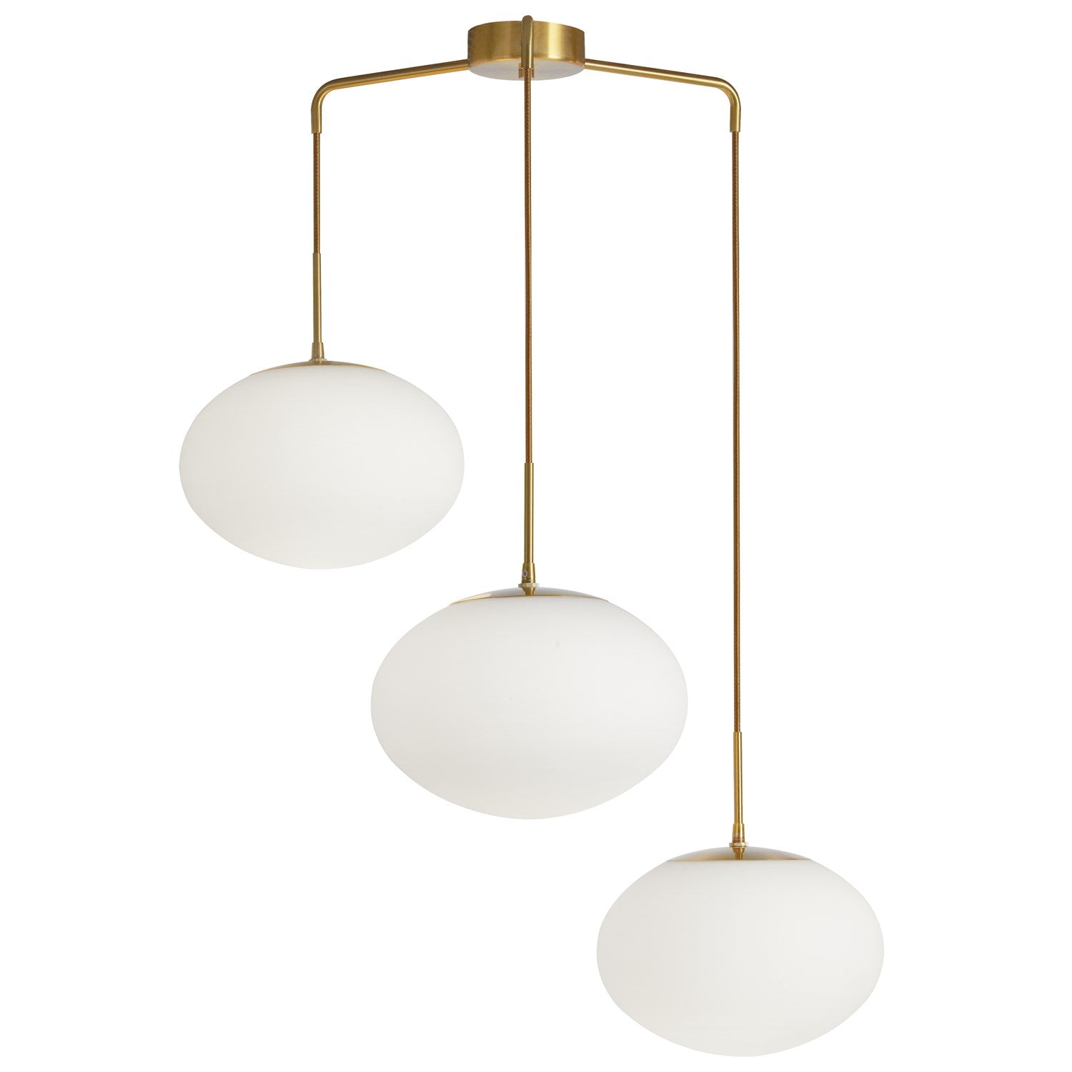 3 Light Pendant In Aged Brass W/ White Opal Glass by Dainolite