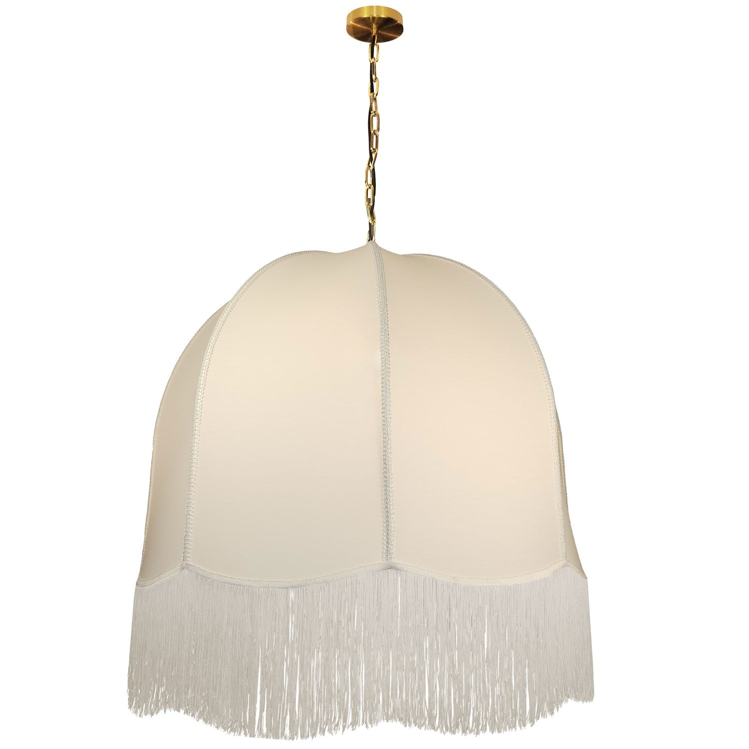 1 Light Incandescent Pendant, Aged Brass W/ White Fringe Shade by Dainolite
