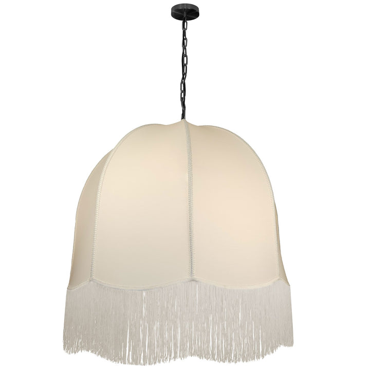 1 Light Incandescent Pendant, Matte Black W/ White Fringe Shade by Dainolite