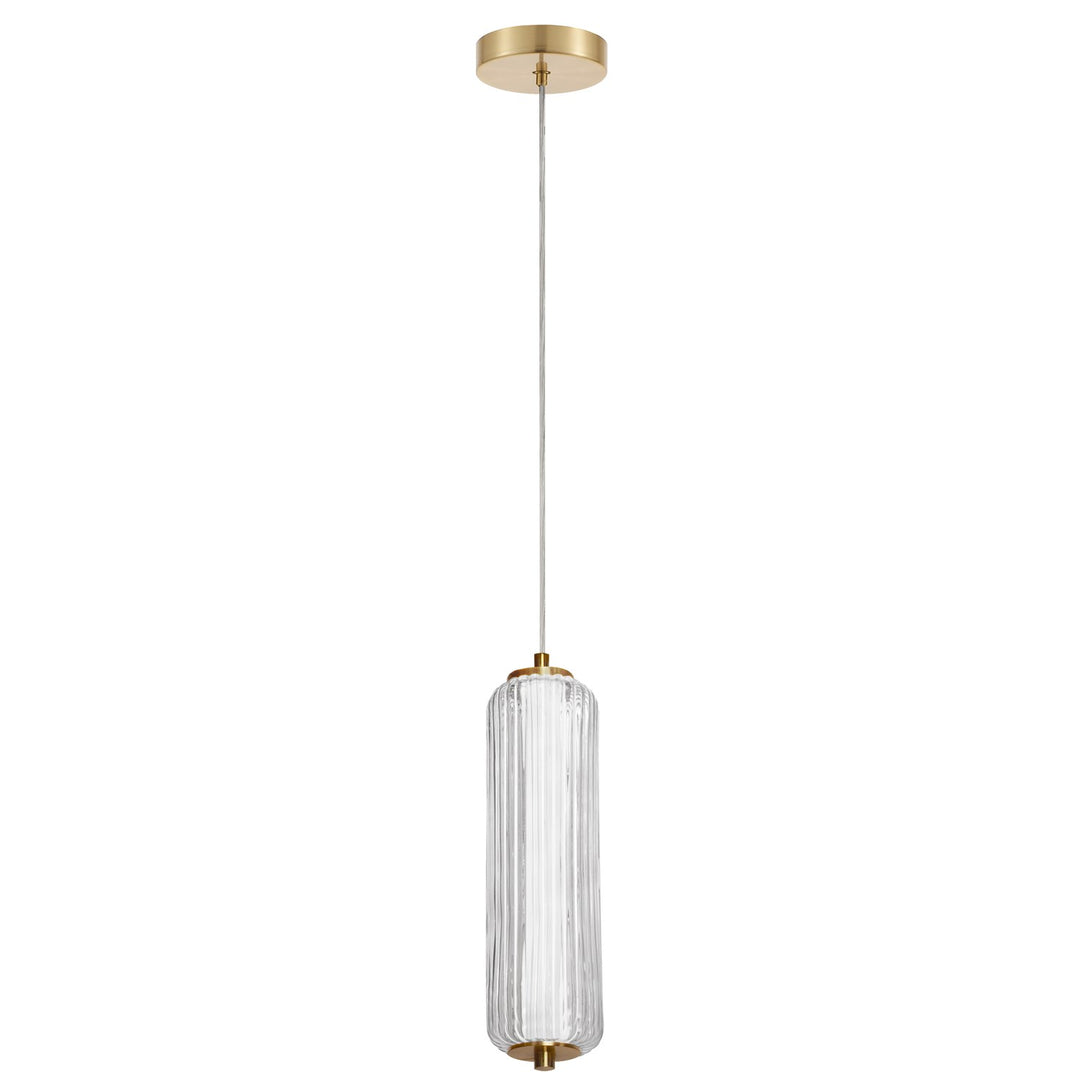10W Led Pendant, Aged Brass With Clear Fluted Glass by Dainolite