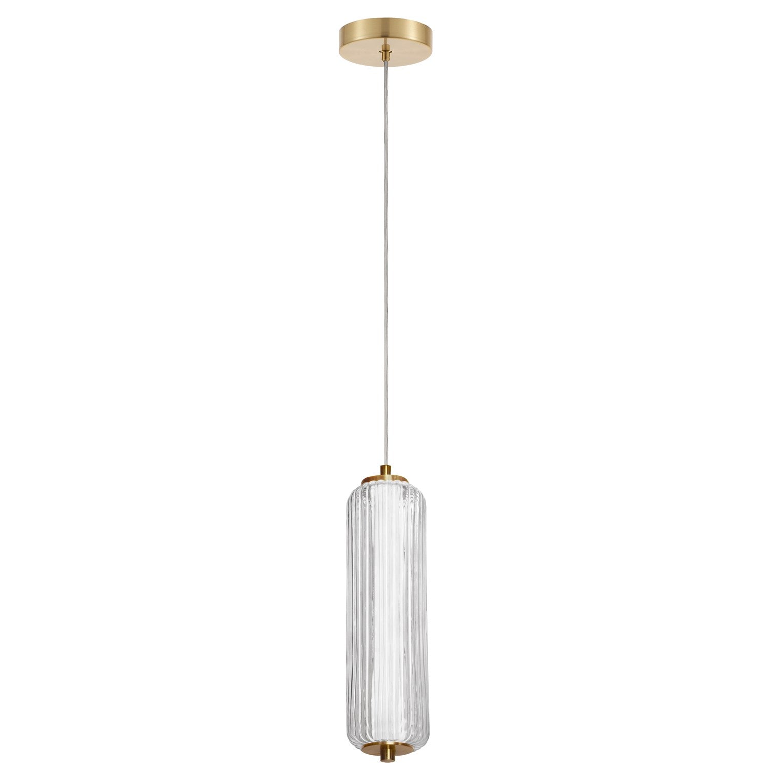 10W Led Pendant, Aged Brass With Clear Fluted Glass by Dainolite