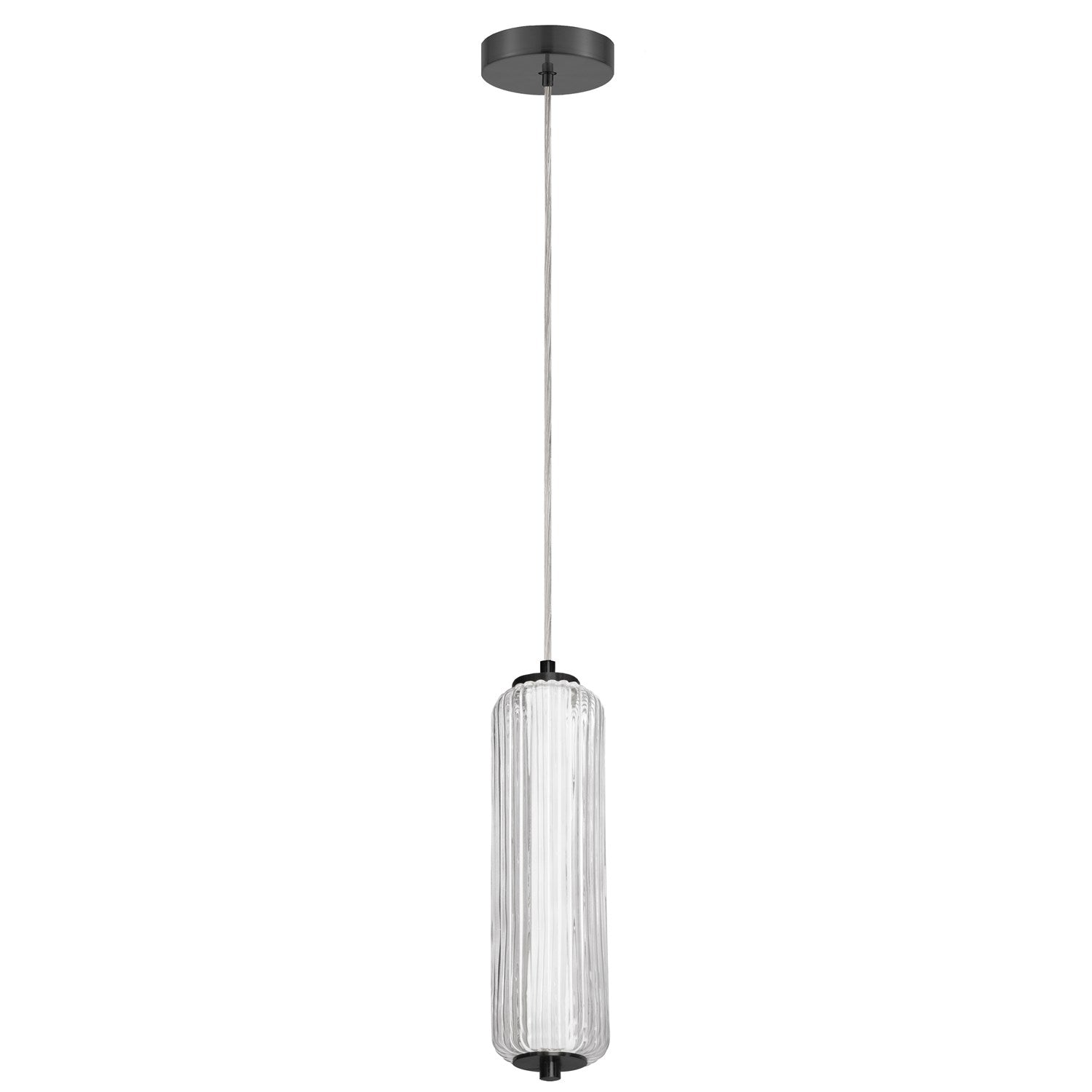 10W Led Pendant, Matte Black With Clear Fluted Glass by Dainolite
