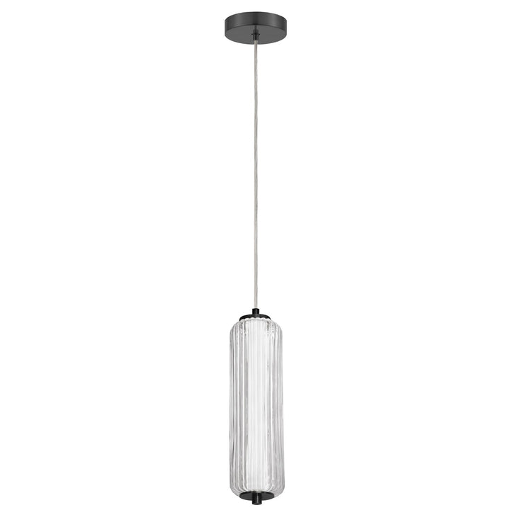 10W Led Pendant, Matte Black With Clear Fluted Glass by Dainolite
