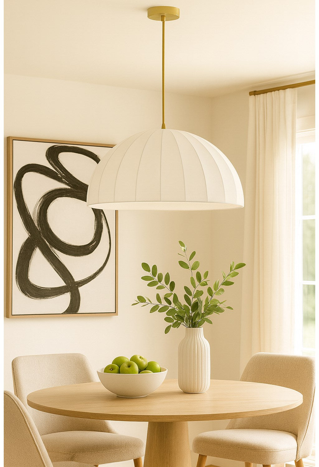 1 Light Aged Brass Pendant W/ Beige Linen Shade
