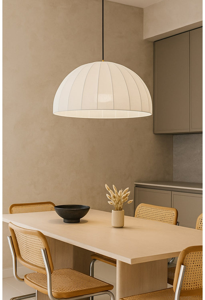 1 Light Matte Black Pendant W/ Beige Linen Shade