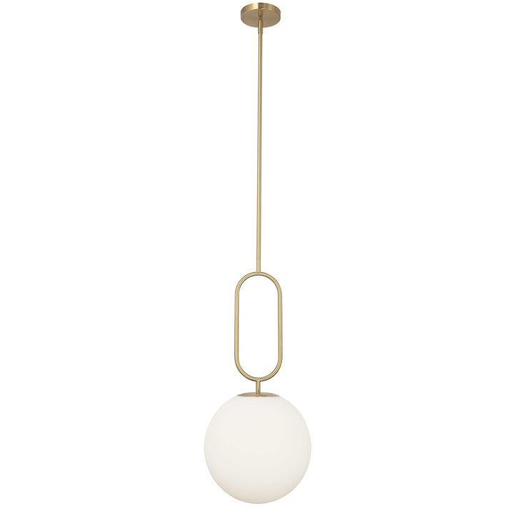1 Light Incandescent Pendant Aged Brass With Opal Glass by Dainolite