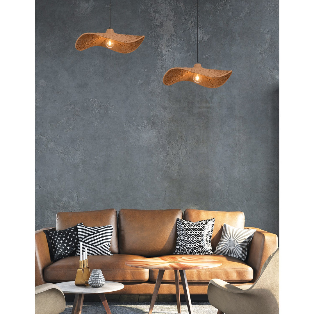 1 Light Incandescent Pendant With Wavy Wicker Shade