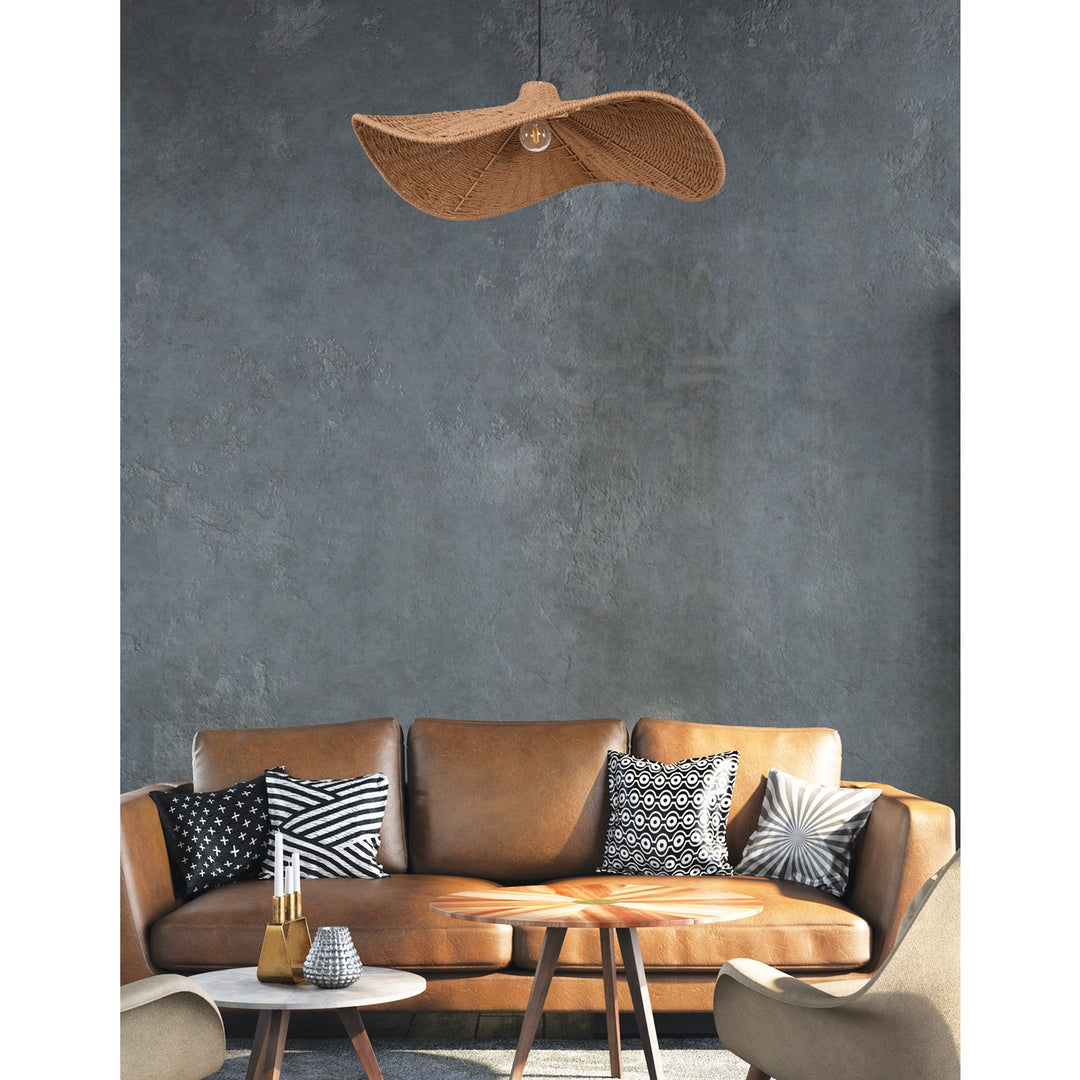 1 Light Incandescent Pendant With Wavy Wicker Shade