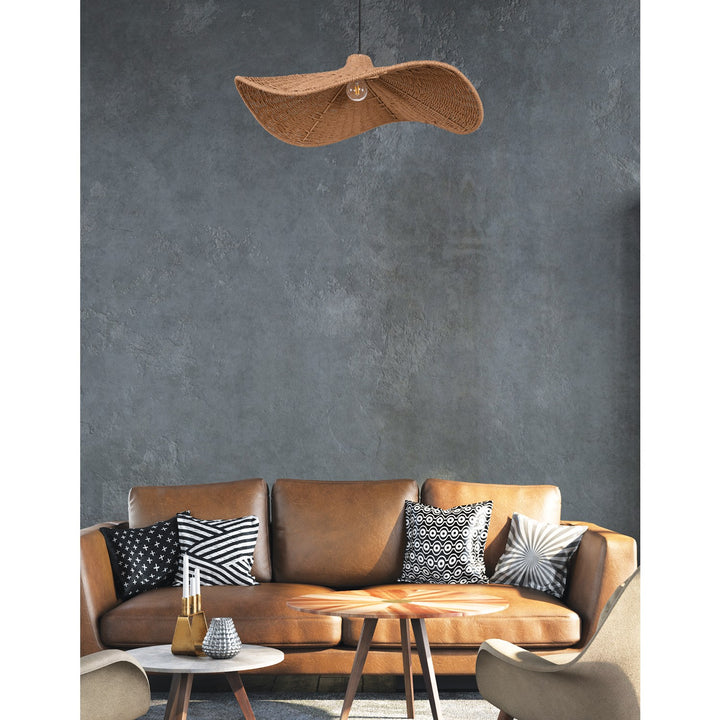 1 Light Incandescent Pendant With Wavy Wicker Shade