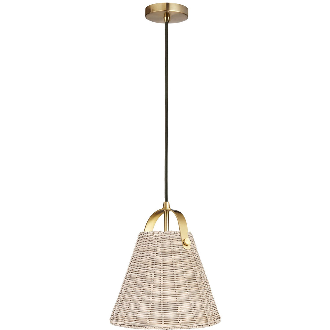 1 Light Incandescent Pendant Aged Brass With Wicker Shade by Dainolite