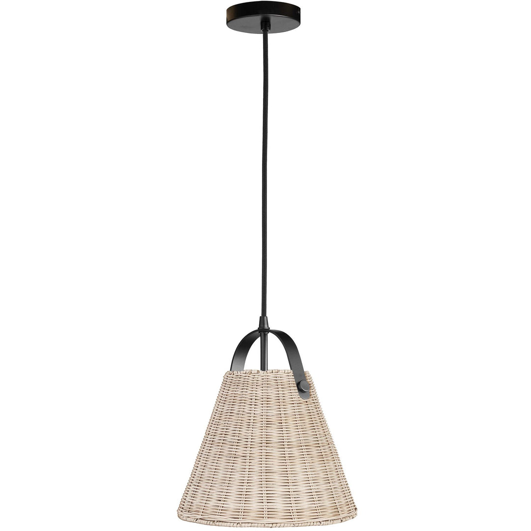 1 Light Incandescent Pendant Matte Black With Wicker Shade by Dainolite