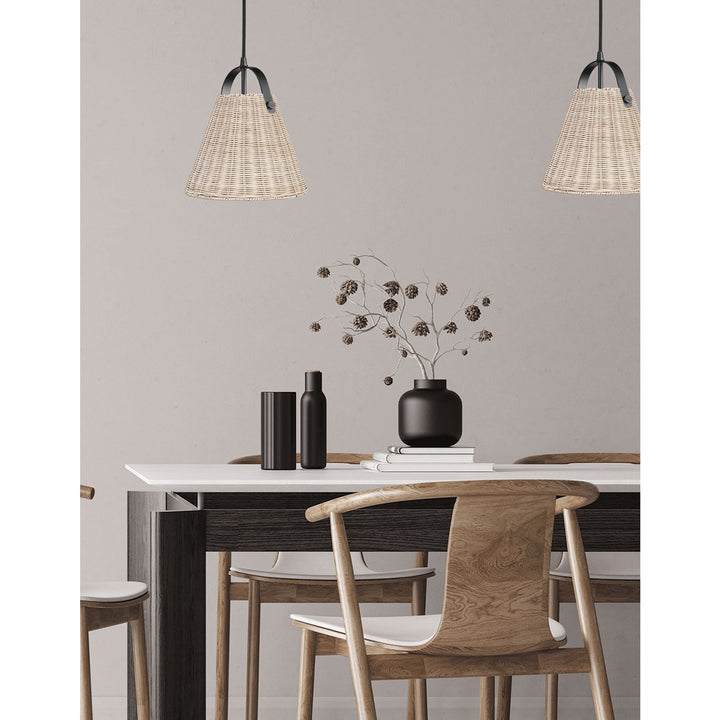 1 Light Incandescent Pendant Matte Black With Wicker Shade