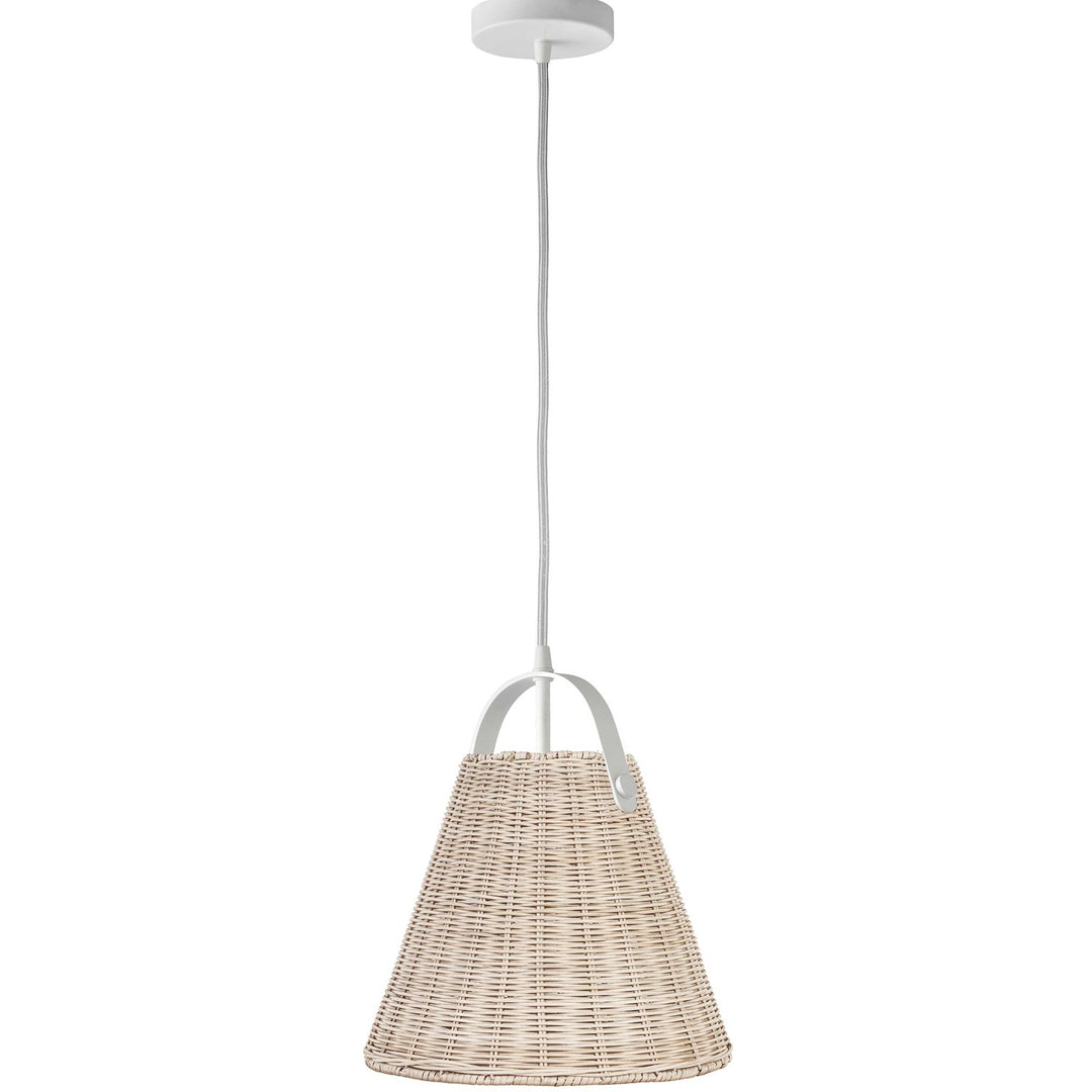1 Light Incandescent Pendant Matte White With Wicker Shade by Dainolite